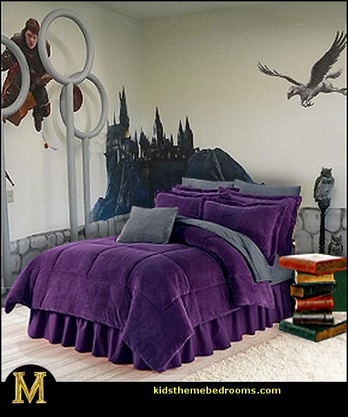 ハリーポッターの寝室の壁紙,紫の,壁,ベッド,家具,バイオレット