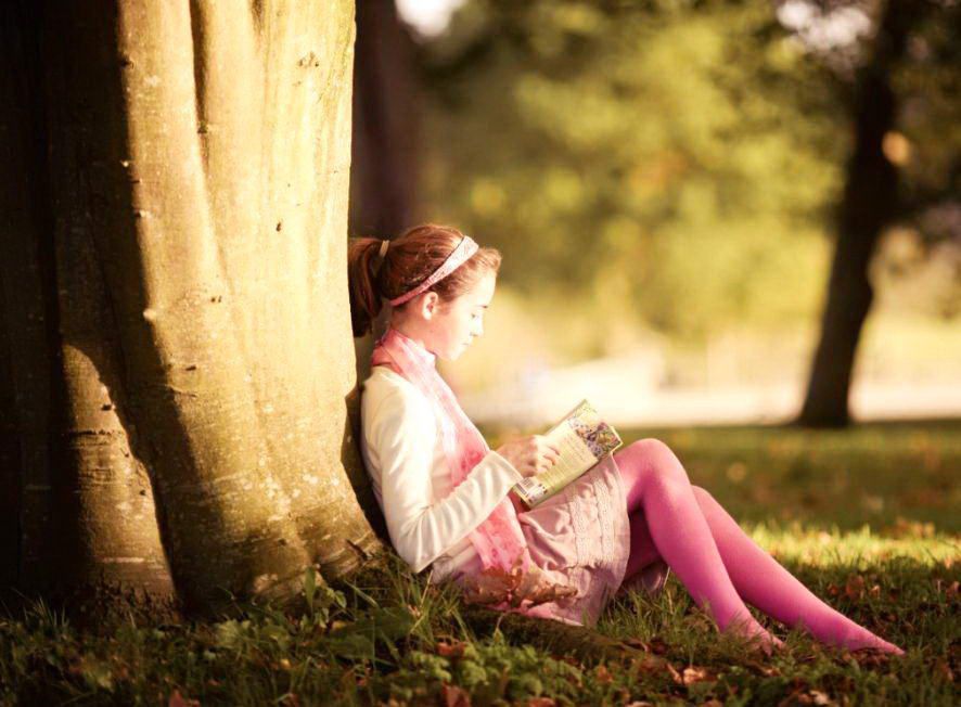 本を読んでいる女の子の壁紙,写真,木,美しさ,ピンク,草