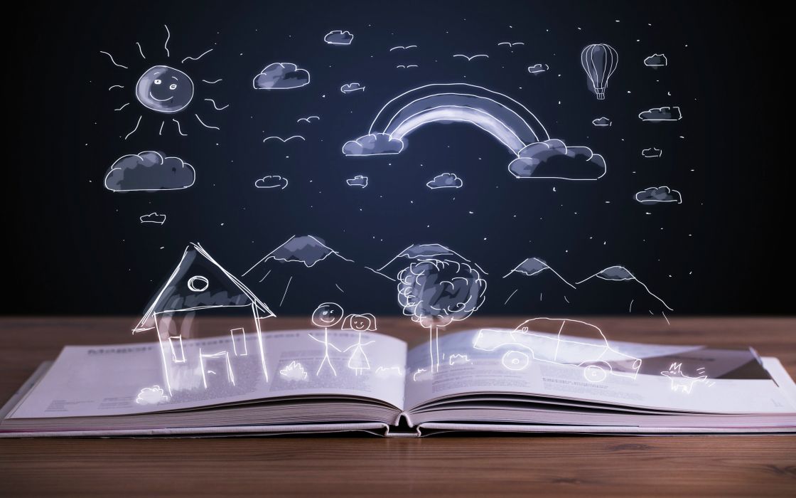 reading books wallpaper,sky,font,space,illustration,cloud