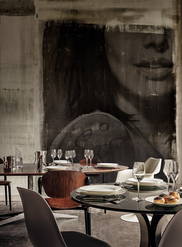 wall and deco wallpaper,restaurant,room,table,interior design,furniture