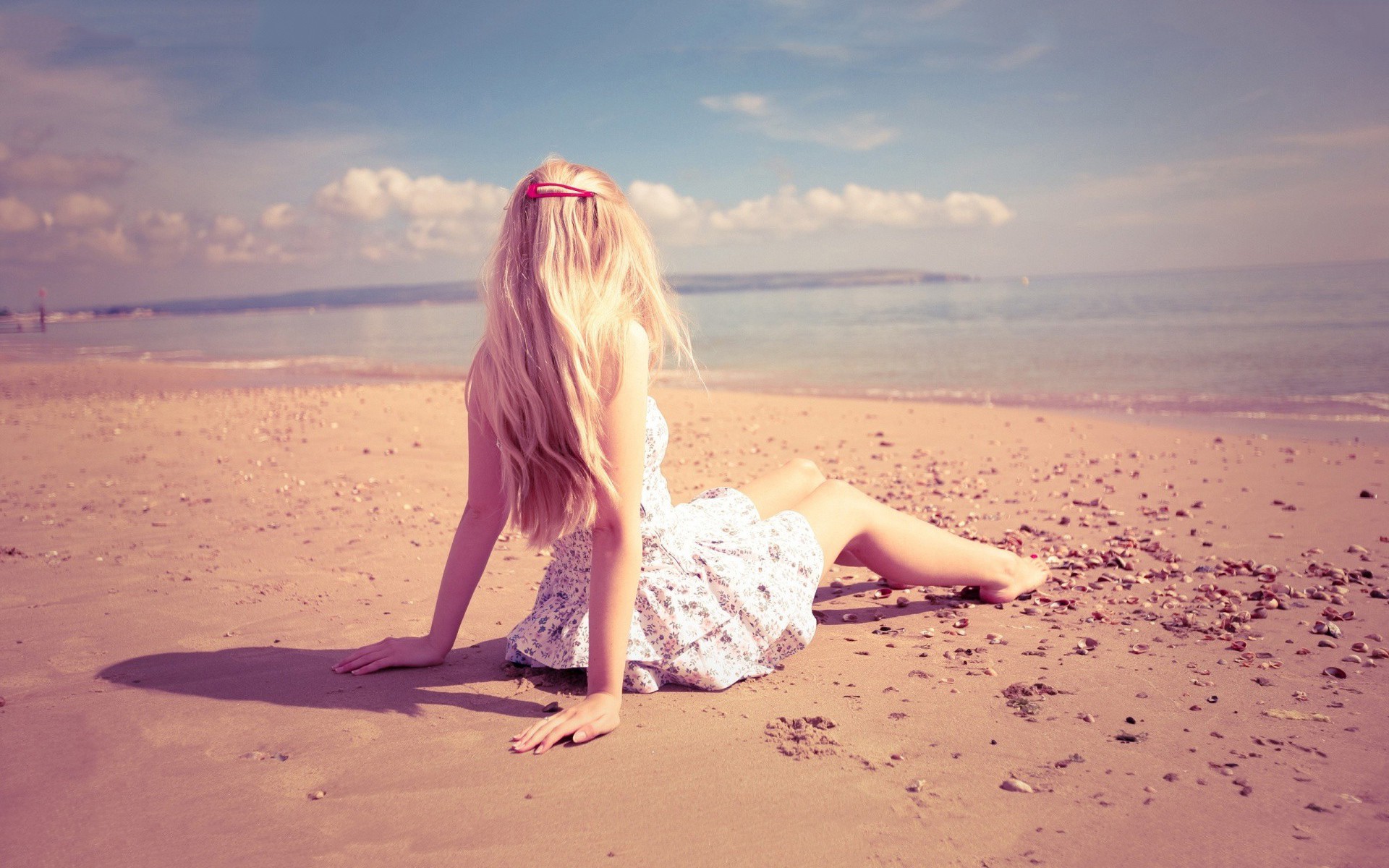해변 소녀 벽지,하늘,분홍,아름다움,금발,장난