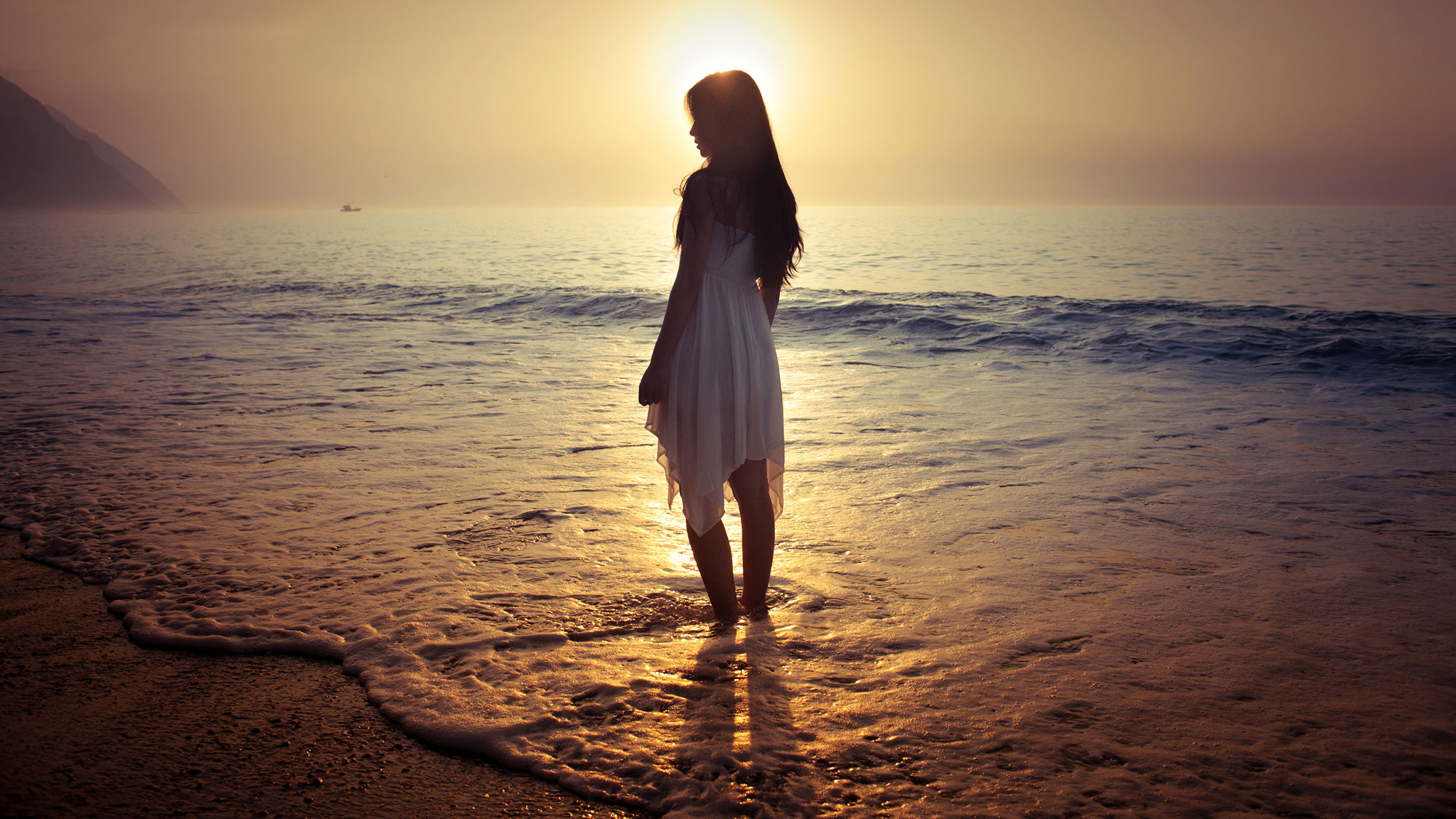 beach girl wallpaper,people in nature,sky,sea,horizon,beauty