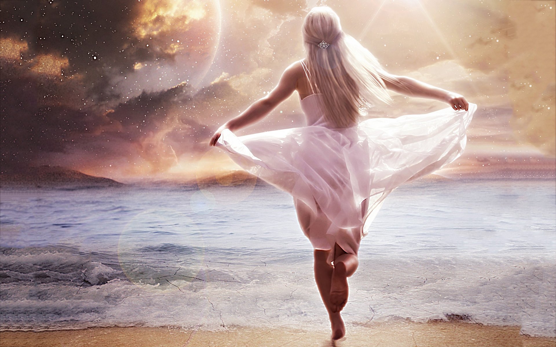 beach girl wallpaper,sky,beauty,ballet dancer,happy,cg artwork