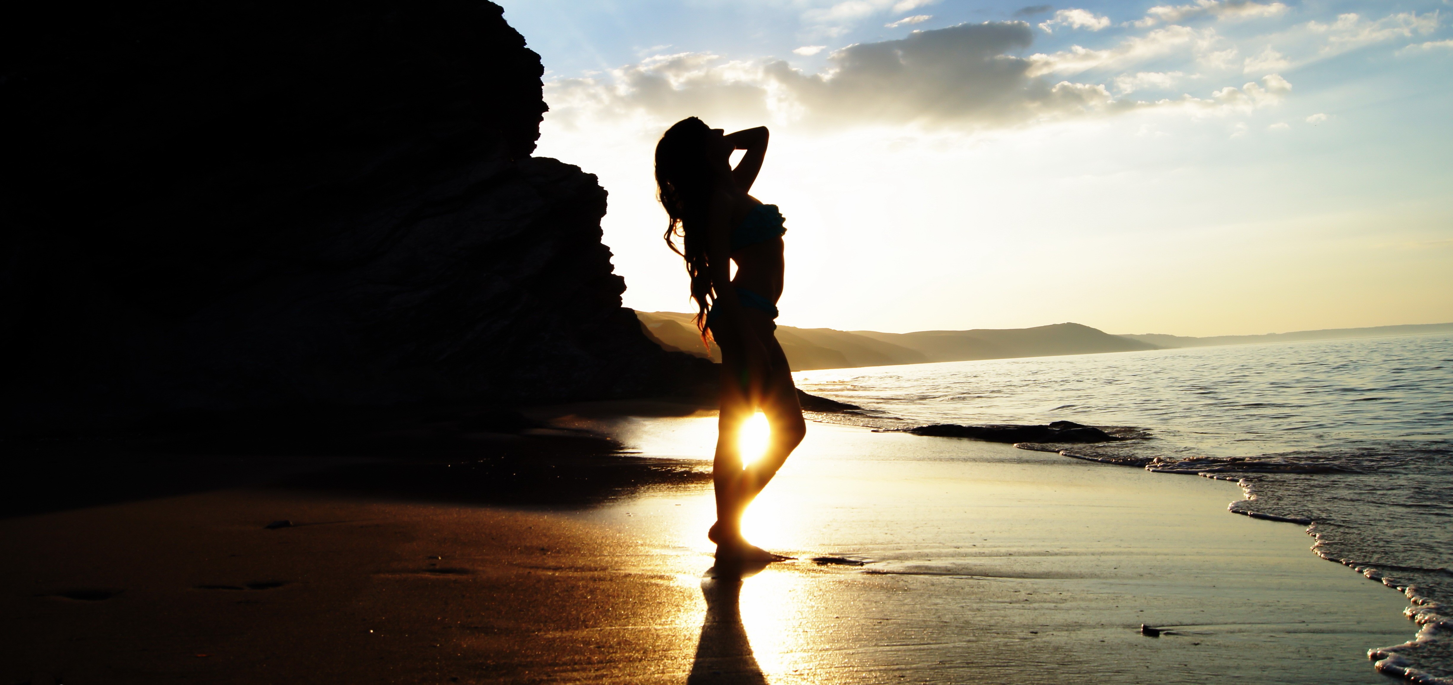 beach girl wallpaper,people in nature,sky,water,backlighting,sea