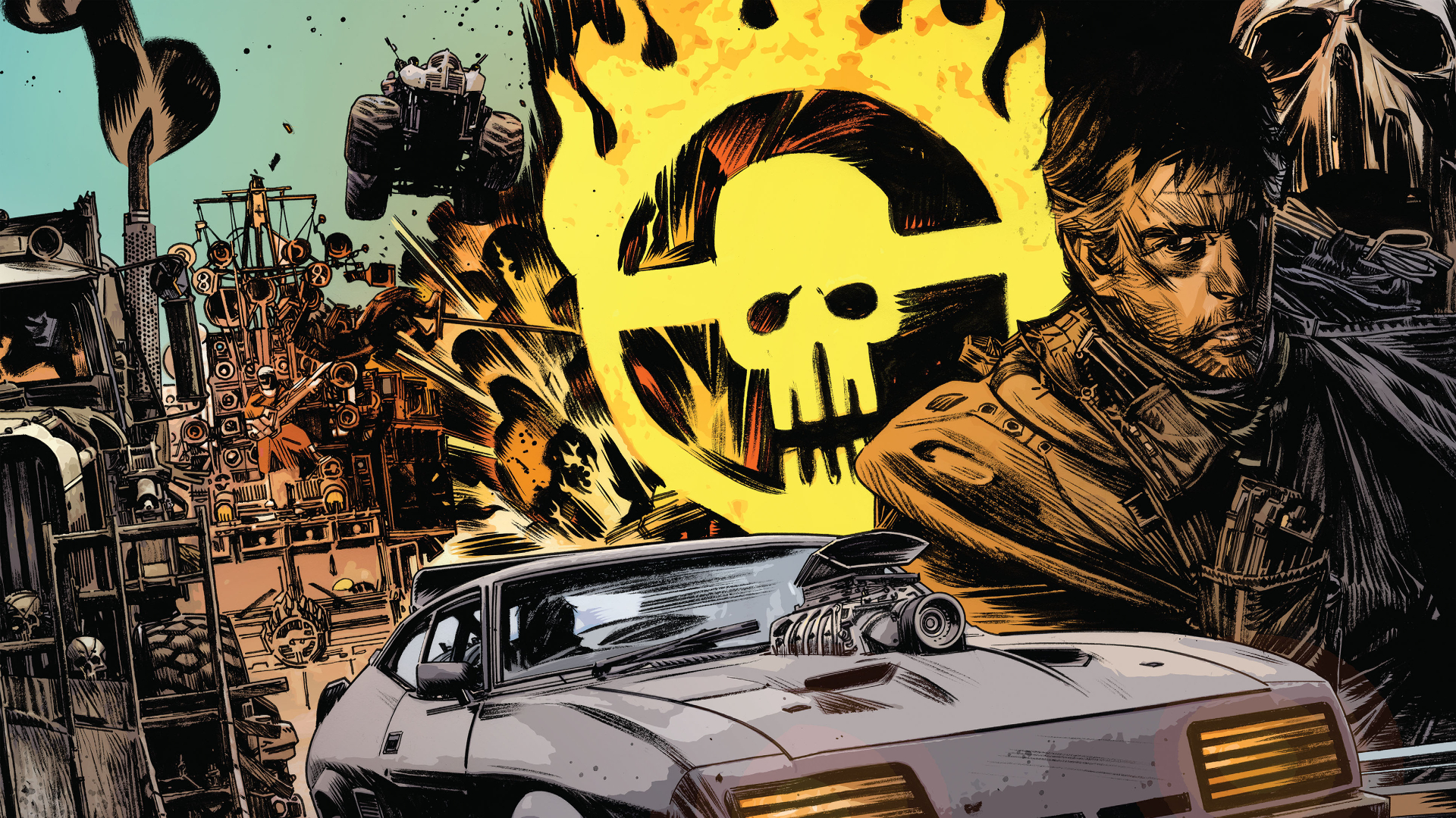 mad max iphone wallpaper,vehicle,car,cartoon,fictional character,animated cartoon