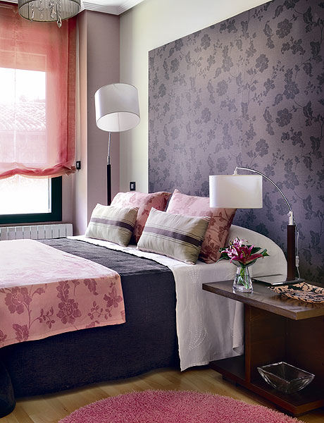 wallpaper in bedroom on one wall,bedroom,furniture,room,bed,interior design