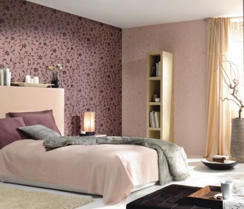 wallpaper in bedroom on one wall,furniture,bedroom,bed,room,wall