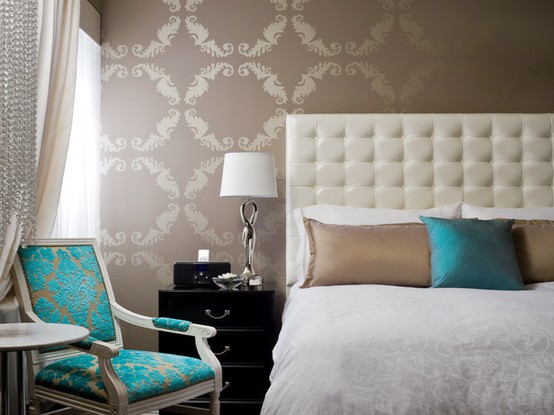 papel tapiz en el dormitorio en una pared,dormitorio,habitación,mueble,azul,pared