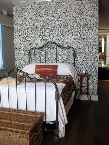 wallpaper in bedroom on one wall,bedroom,bed,furniture,room,bed frame