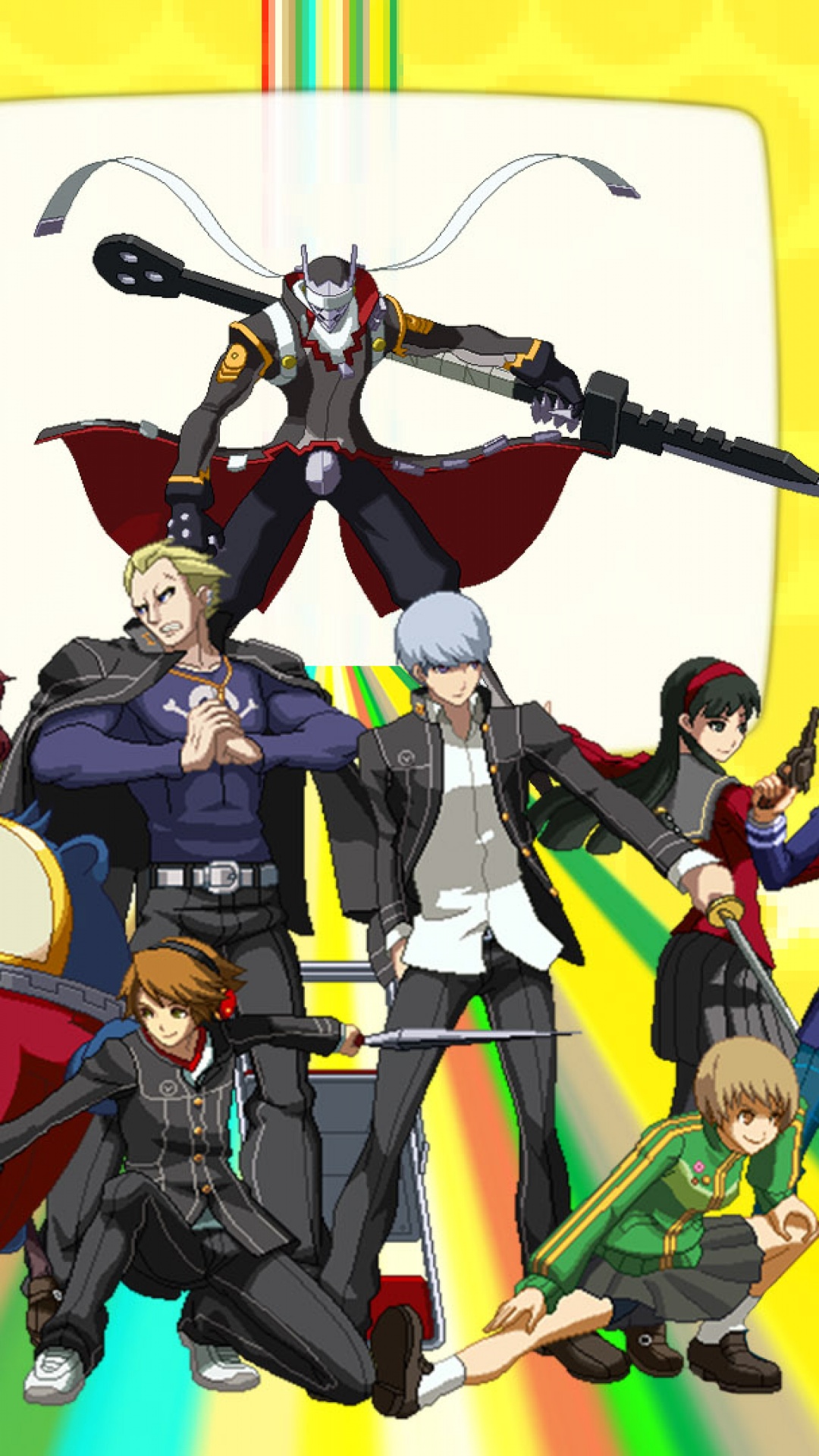 persona 4 phone wallpaper,fictional character,hero,action figure,anime,illustration