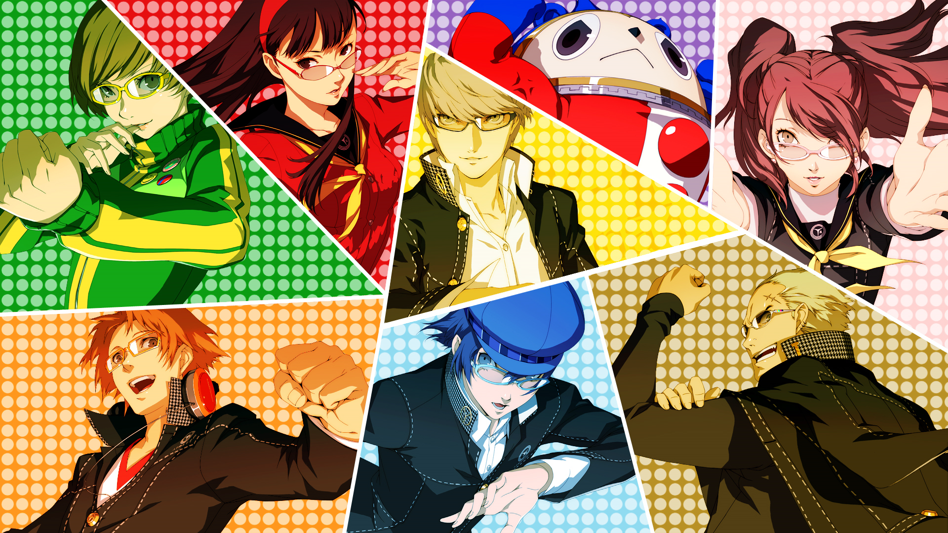 persona 4 golden wallpaper,cartoon,anime,collage,illustration,cg artwork