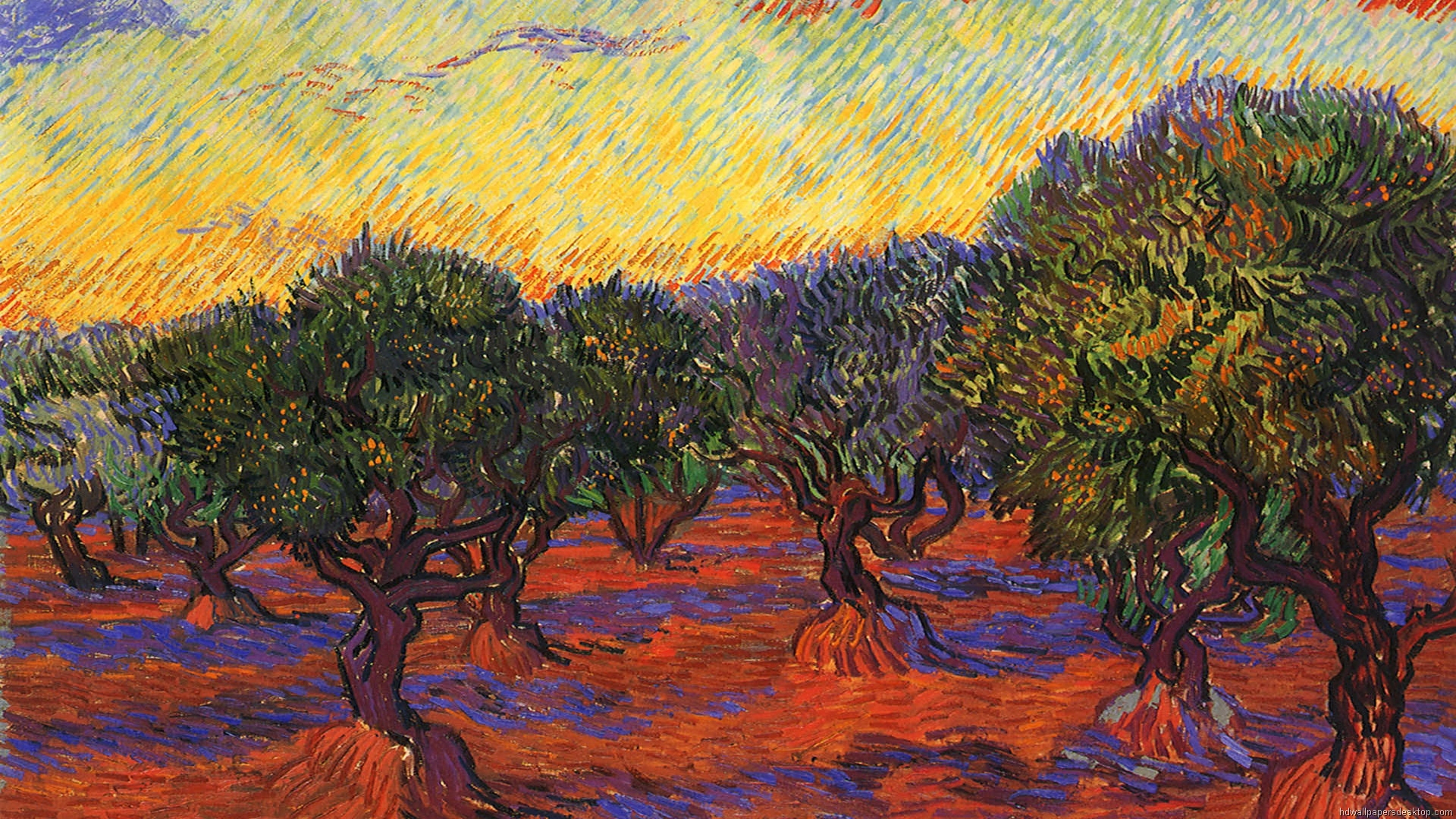 sfondi di dipinti di van gogh,pittura,natura,albero,colori acrilici,paesaggio naturale