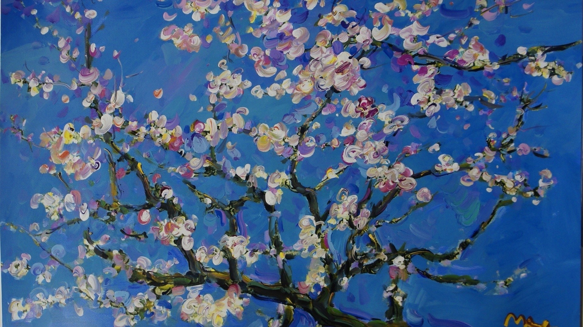 papier peint peintures van gogh,fleur,fleur,bleu,printemps,plante