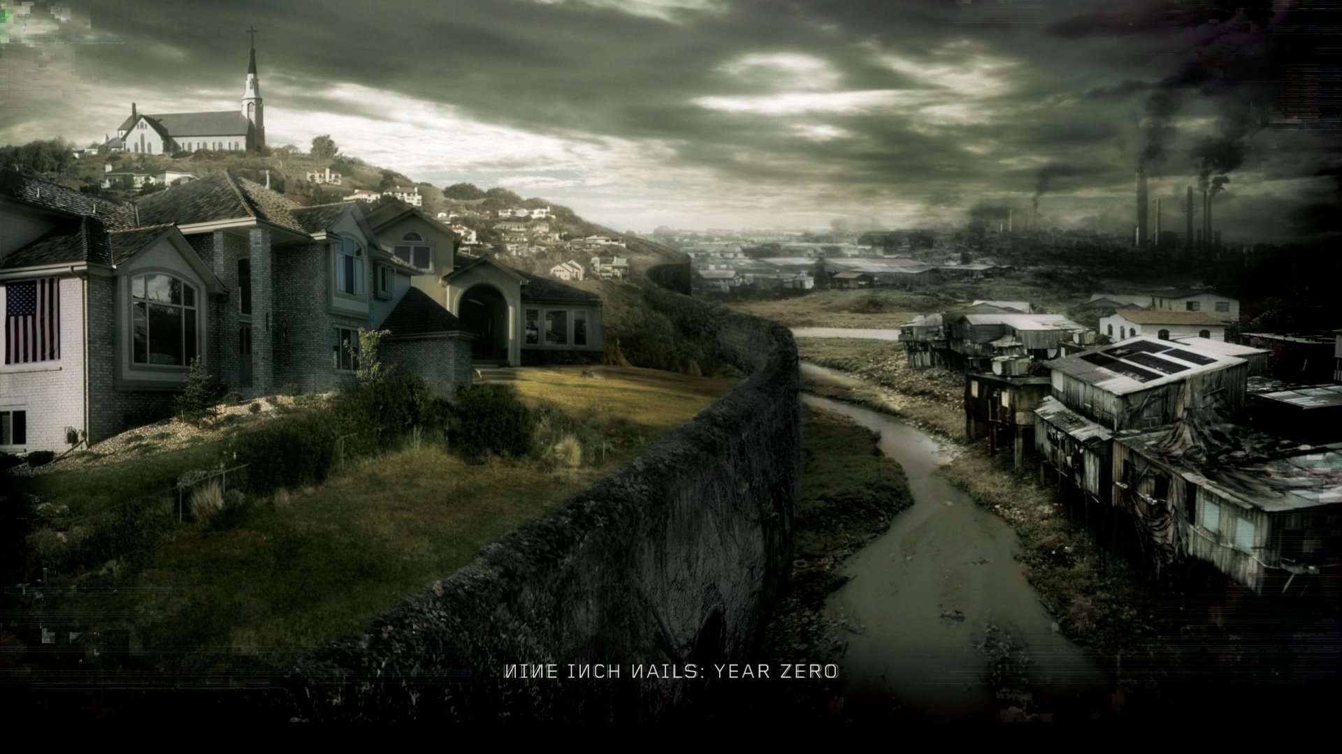 nine inch nails wallpaper,sky,strategy video game,residential area,landscape,suburb