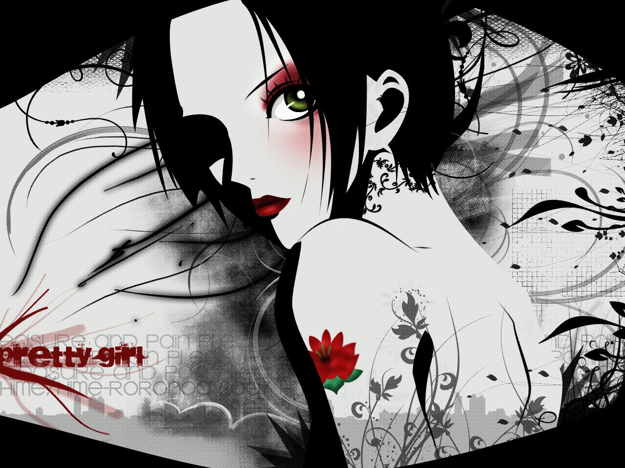 nana wallpaper,en blanco y negro,anime,dibujos animados,ilustración,cabello negro