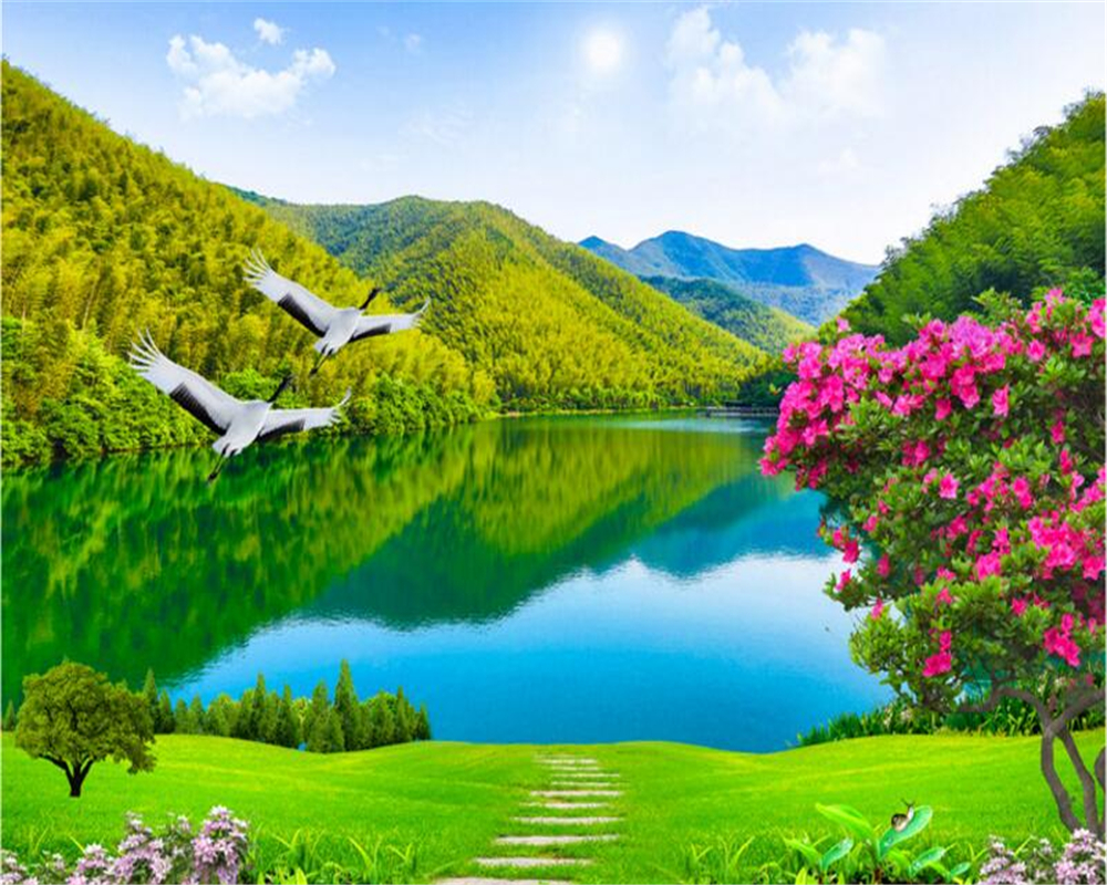 3d landscape wallpaper,natural landscape,nature,reflection,theatrical scenery,lake