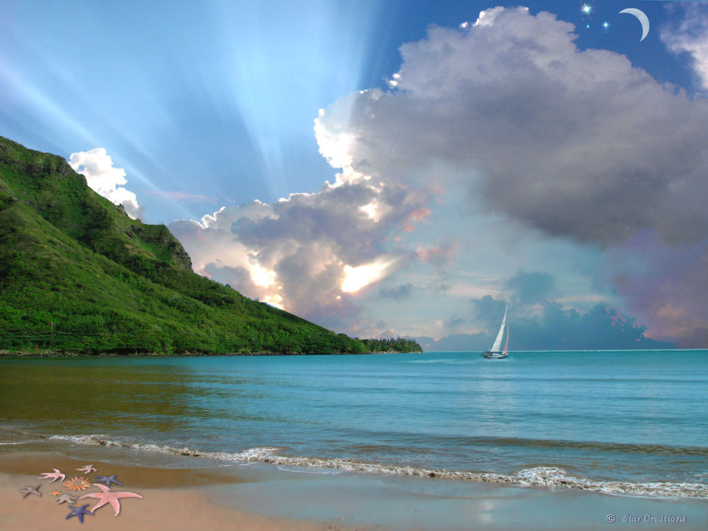 carta da parati paesaggio 3d,corpo d'acqua,cielo,natura,paesaggio naturale,mare