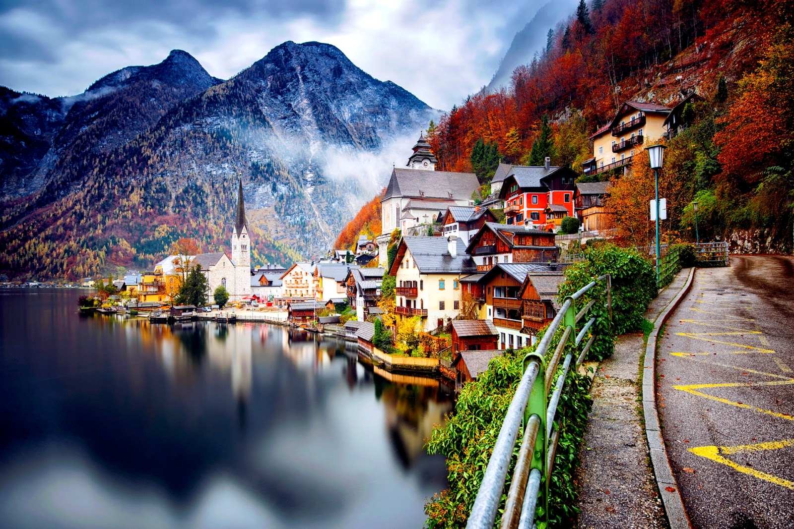 austria wallpaper,natural landscape,nature,reflection,sky,mountain village