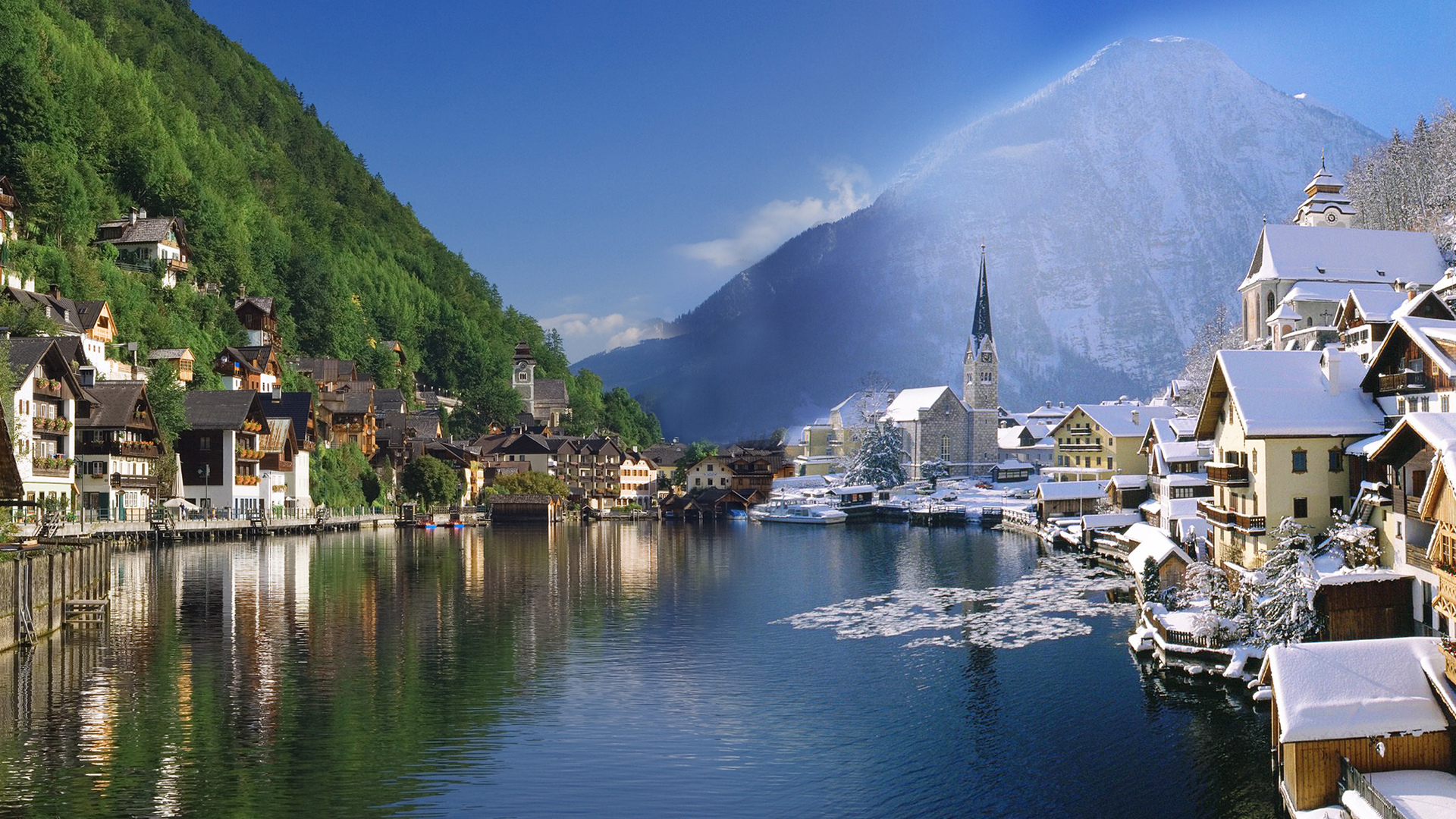 austria wallpaper,natural landscape,nature,mountain village,mountain range,town