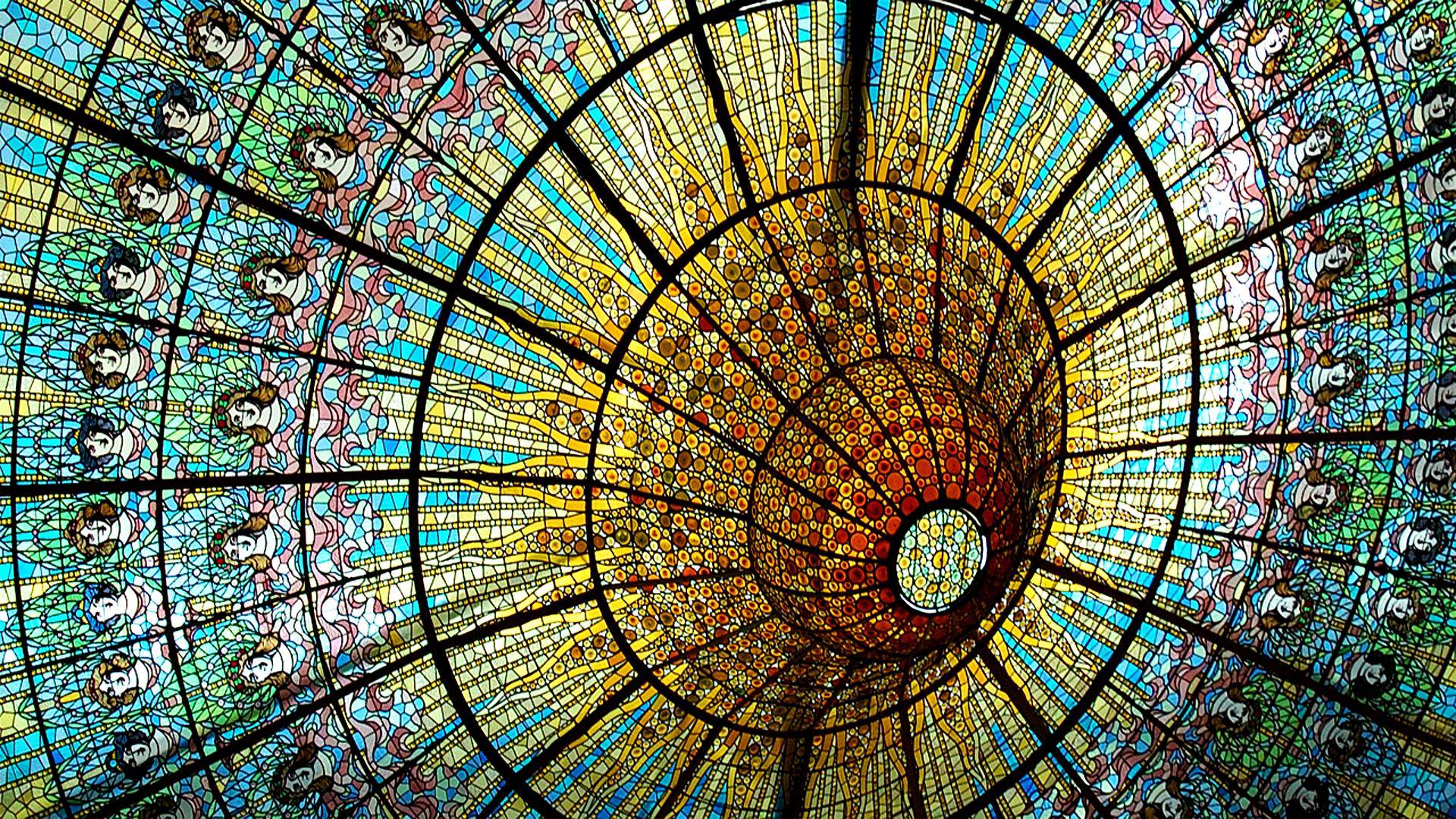 stained glass wallpaper,dome,stained glass,glass,architecture,window