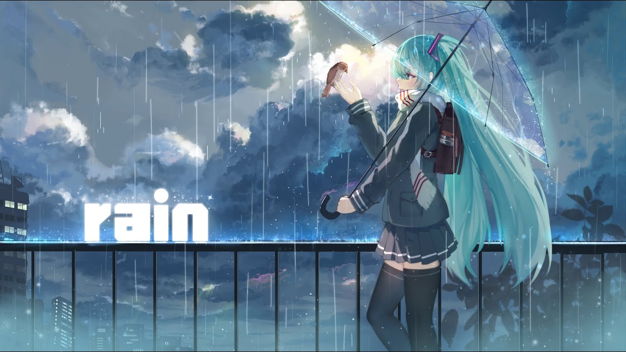 fond d'écran anime pluie,oeuvre de cg,ciel,anime,cheveux noirs,illustration