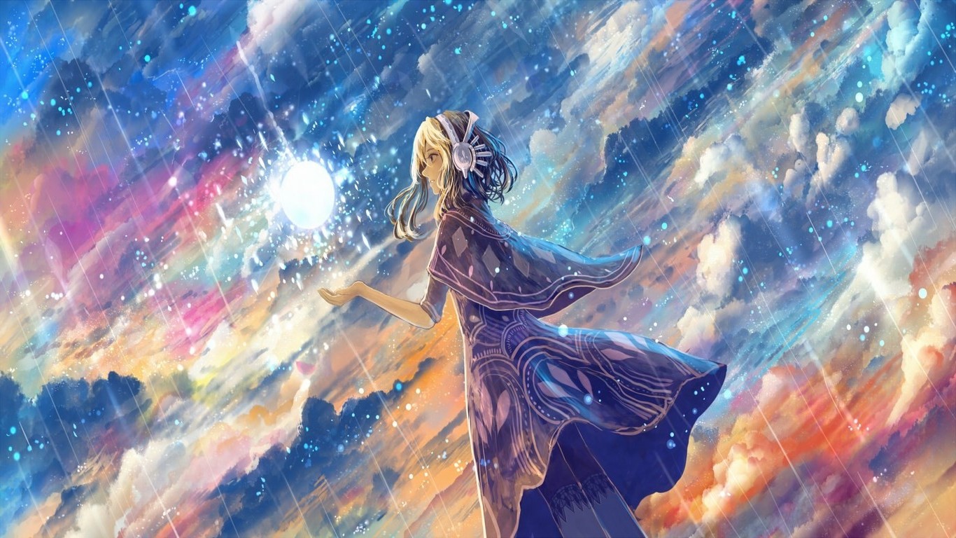 anime rain wallpaper,sky,watercolor paint,painting,cg artwork,art