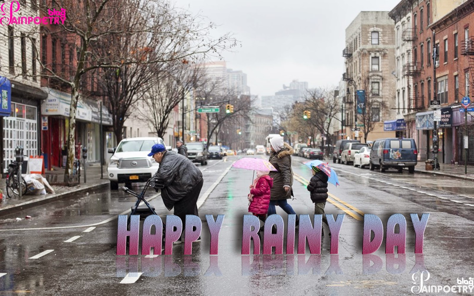 happy rainy day wallpaper,rain,water,pedestrian,street,precipitation