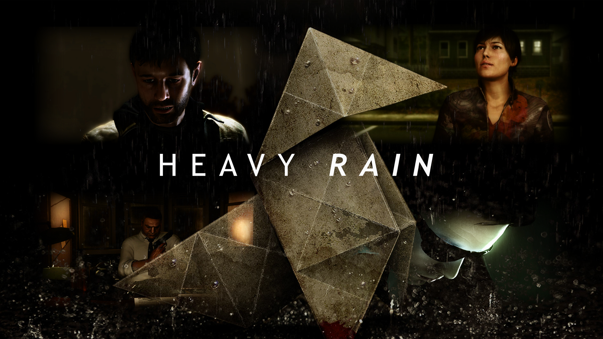 heavy rain wallpaper,font,human,photography,triangle,digital compositing