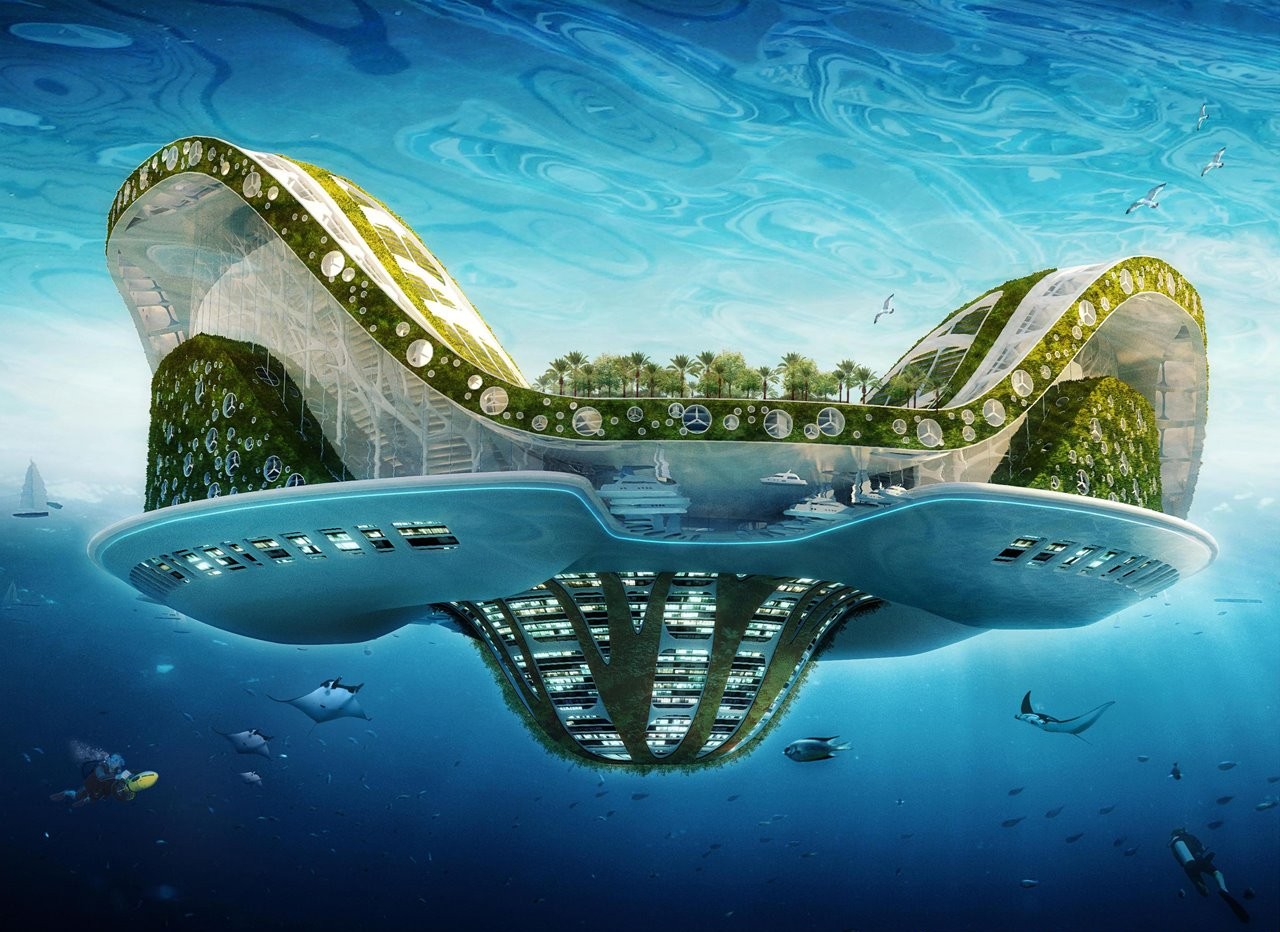 climate wallpaper,artificial island,architecture,reflection,world,cg artwork