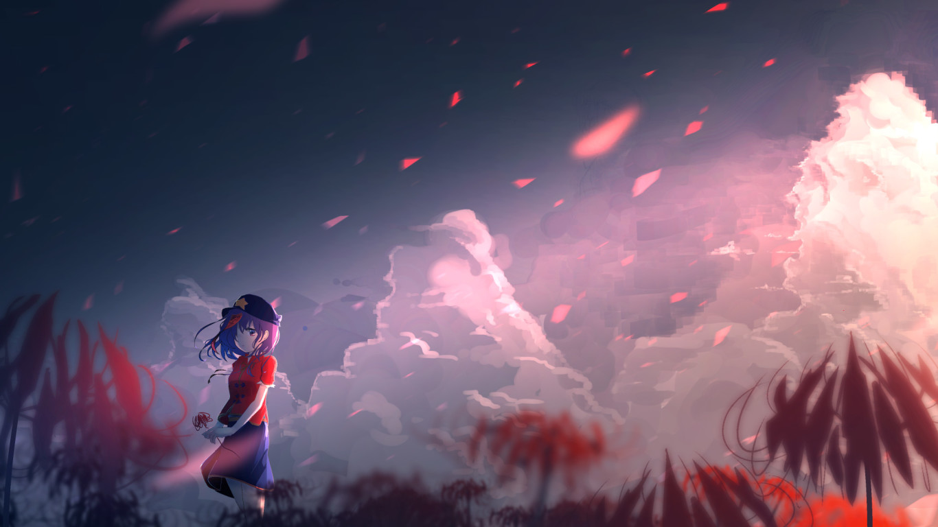 touhou live wallpaper,cielo,rosso,anime,nube,rosa