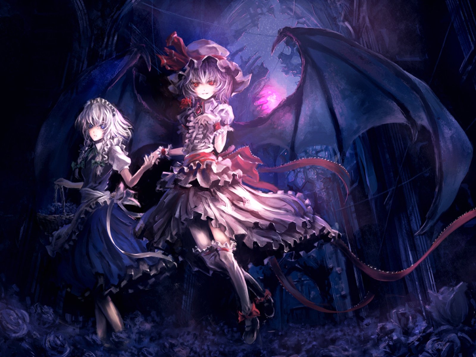 touhou live wallpaper,action adventure game,cg artwork,demon,darkness,fictional character