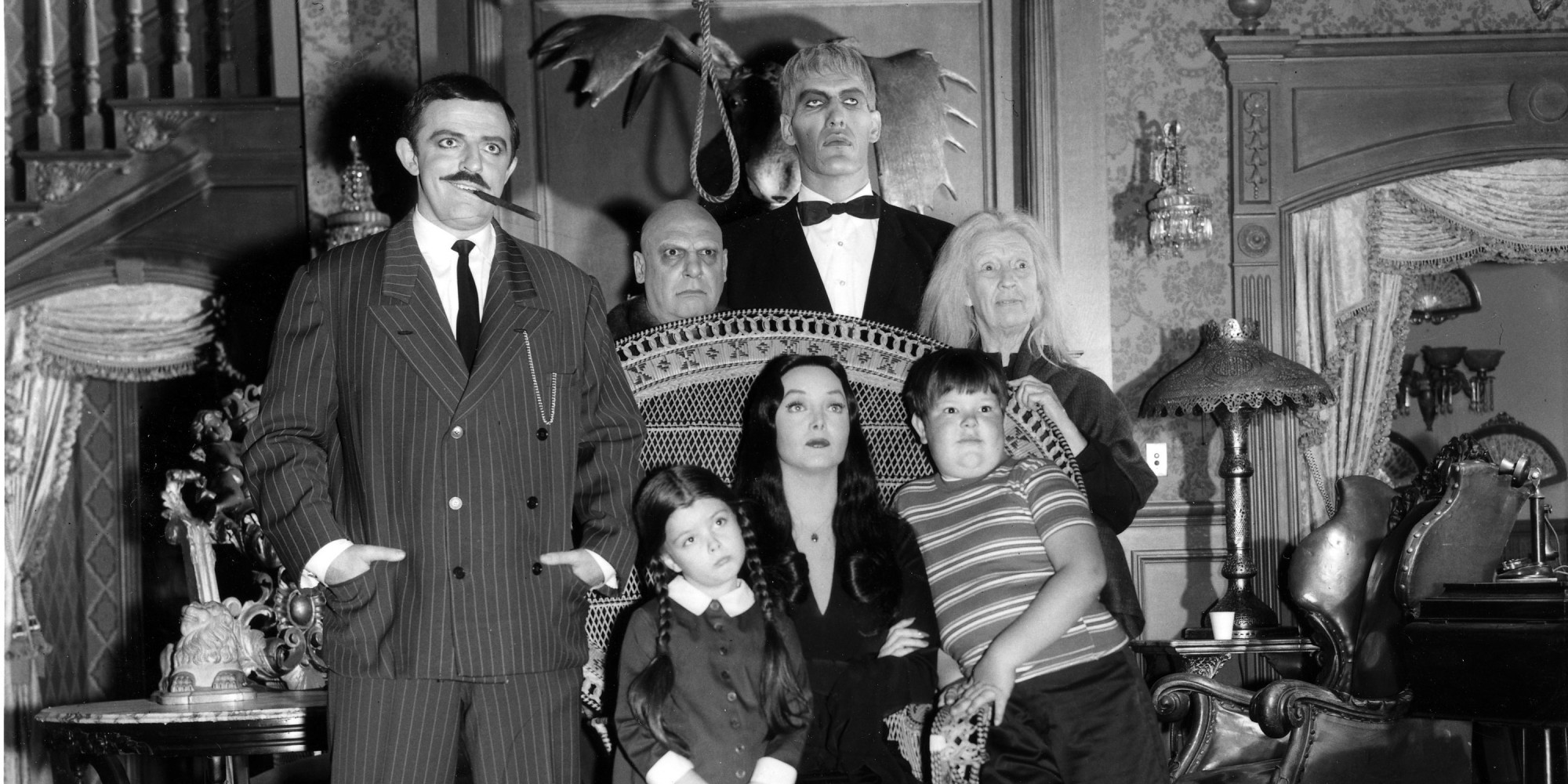 addams family wallpaper,people,monochrome,classic,family,event
