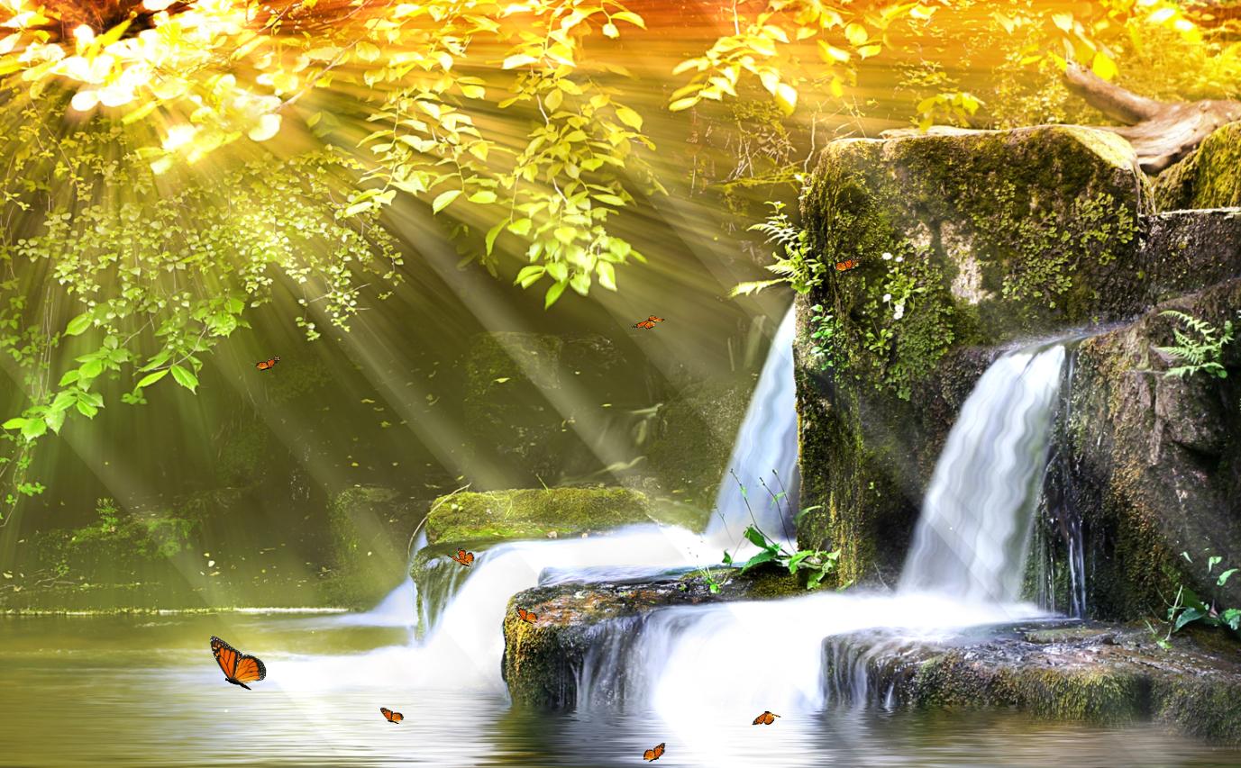 3d waterfall wallpaper free download,natural landscape,water resources,nature,body of water,water