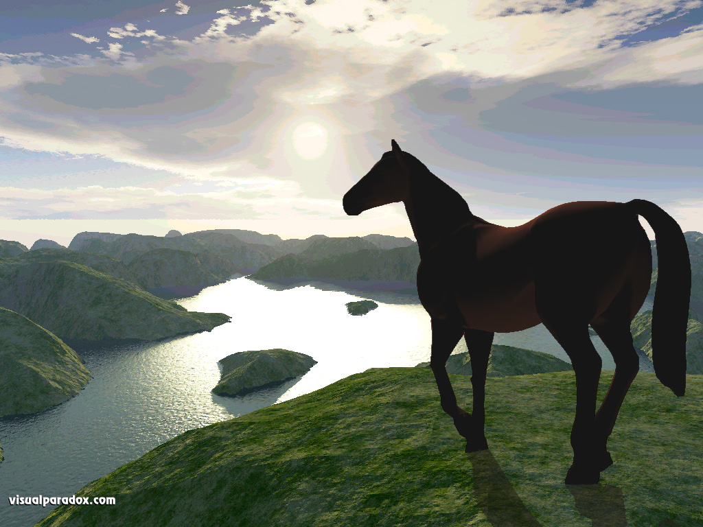 fondo de pantalla 3d caballo,caballo,naturaleza,cielo,paisaje natural,mustang caballo