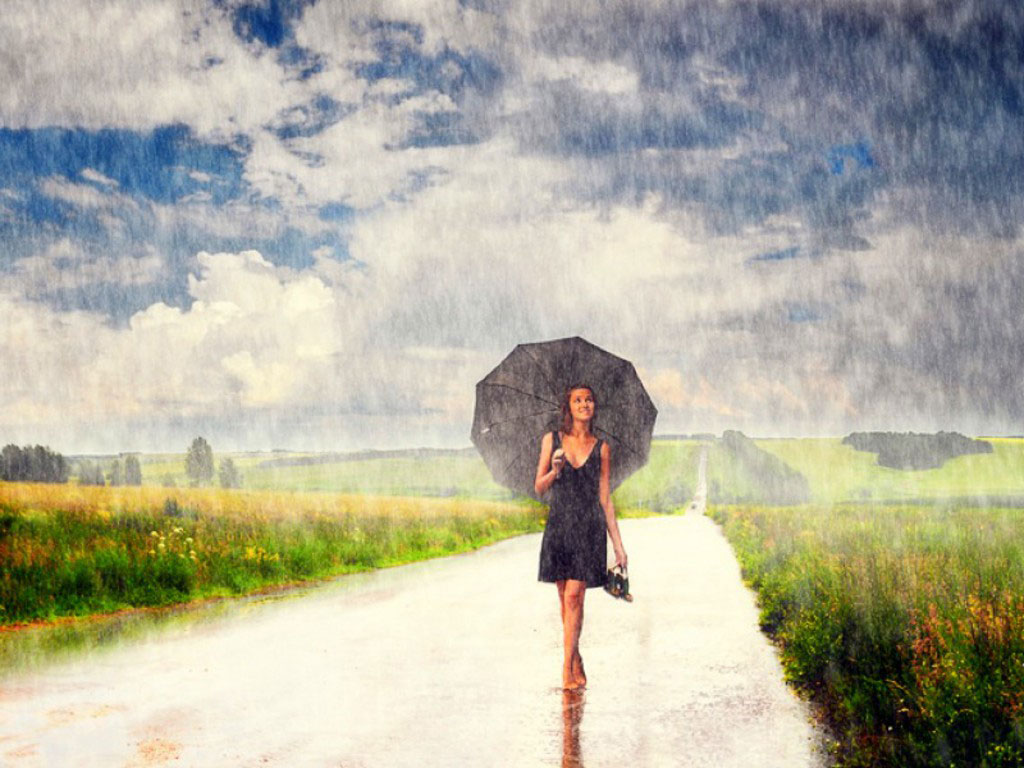 ragazza in pioggia sfondo,cielo,pioggia,bellezza,nube,erba