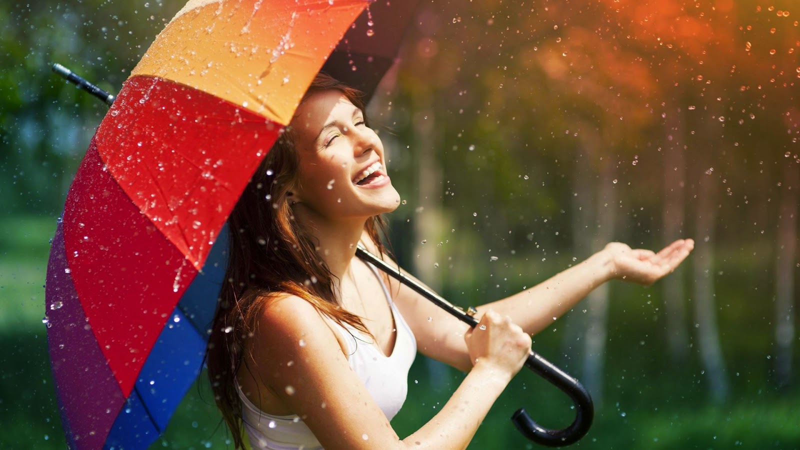 girl in rain wallpaper,people in nature,umbrella,fun,rain,smile