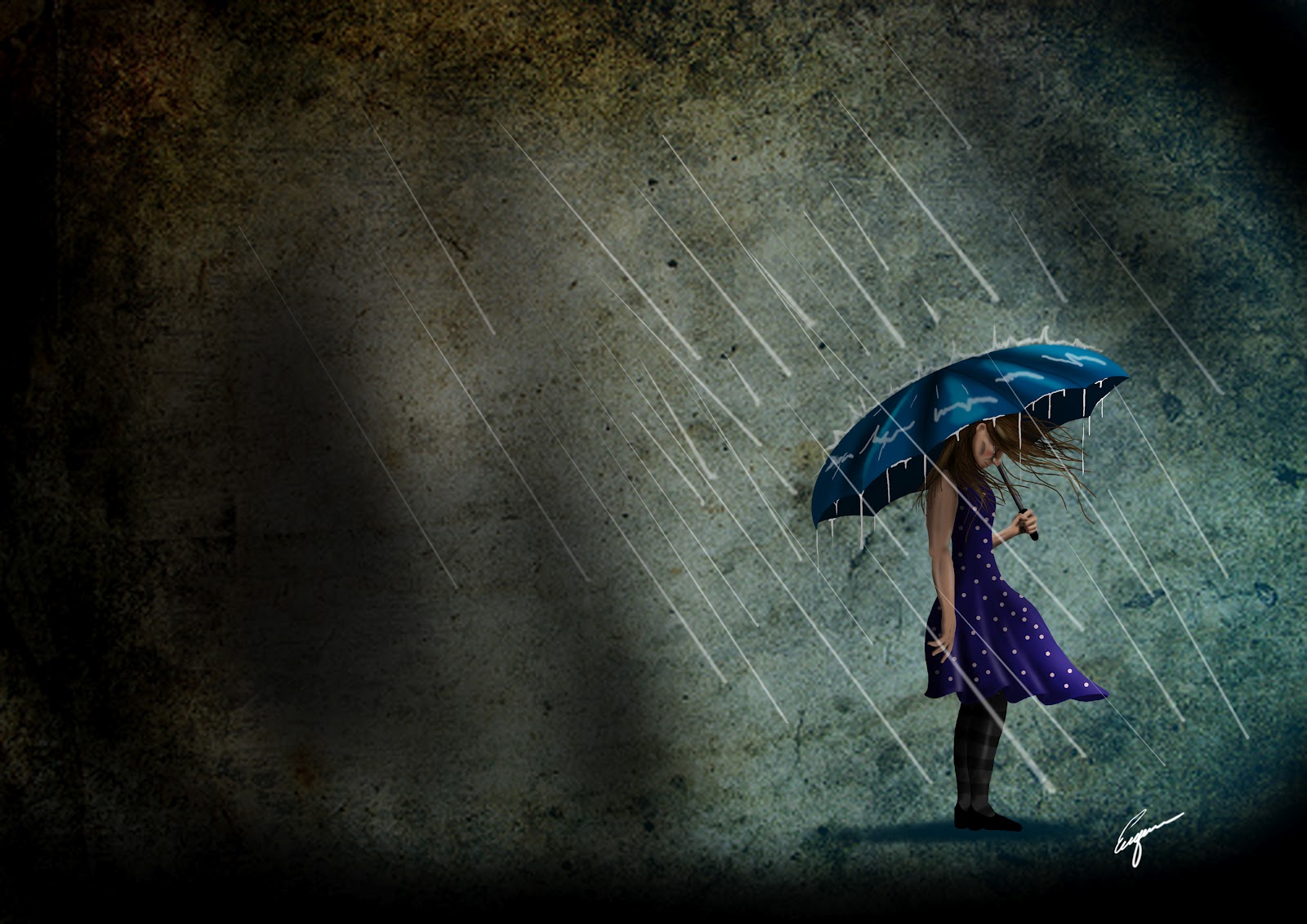 슬픈 비 벽지,푸른,우산,물,인간,비