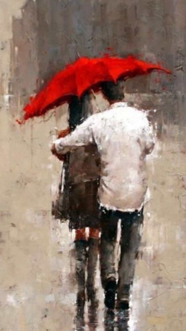 부부와 함께 비오는 벽지,우산,비,미술