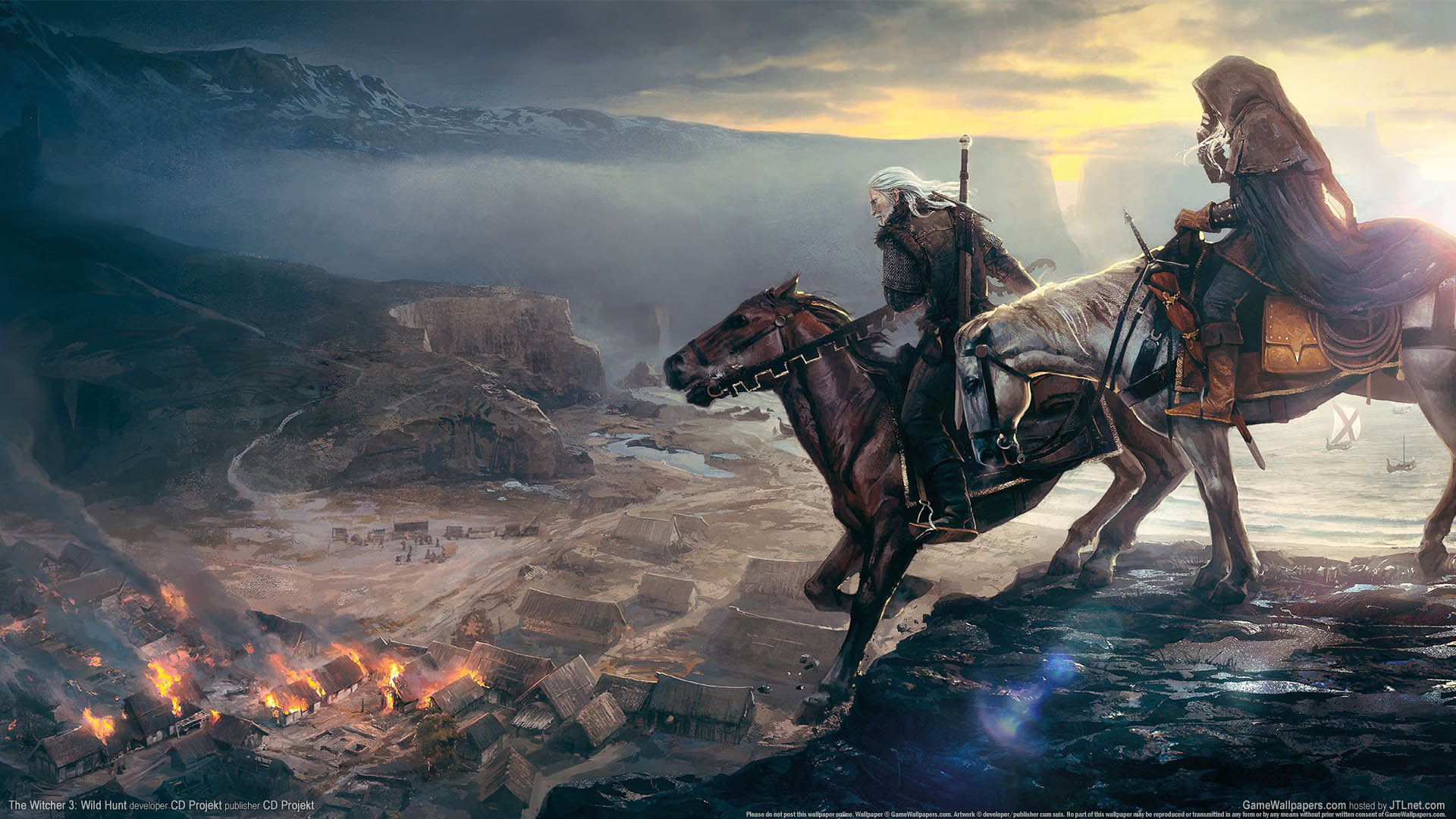 witcher 3 fondo de pantalla animado,caballo,mitología,cg artwork,caballero,pintura