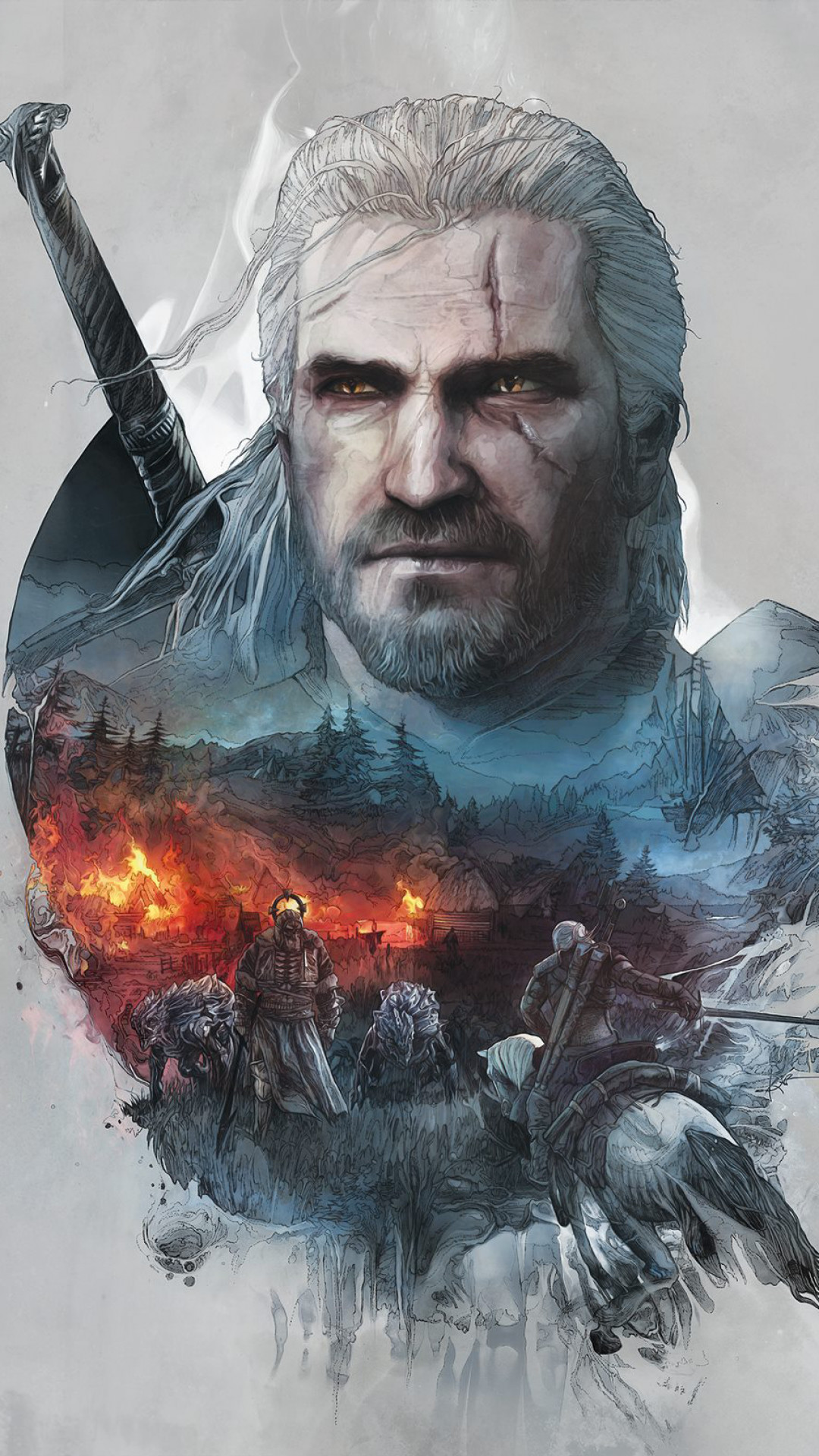 sfondo di iphone the witcher 3,illustrazione,film,personaggio fittizio,cg artwork,arte