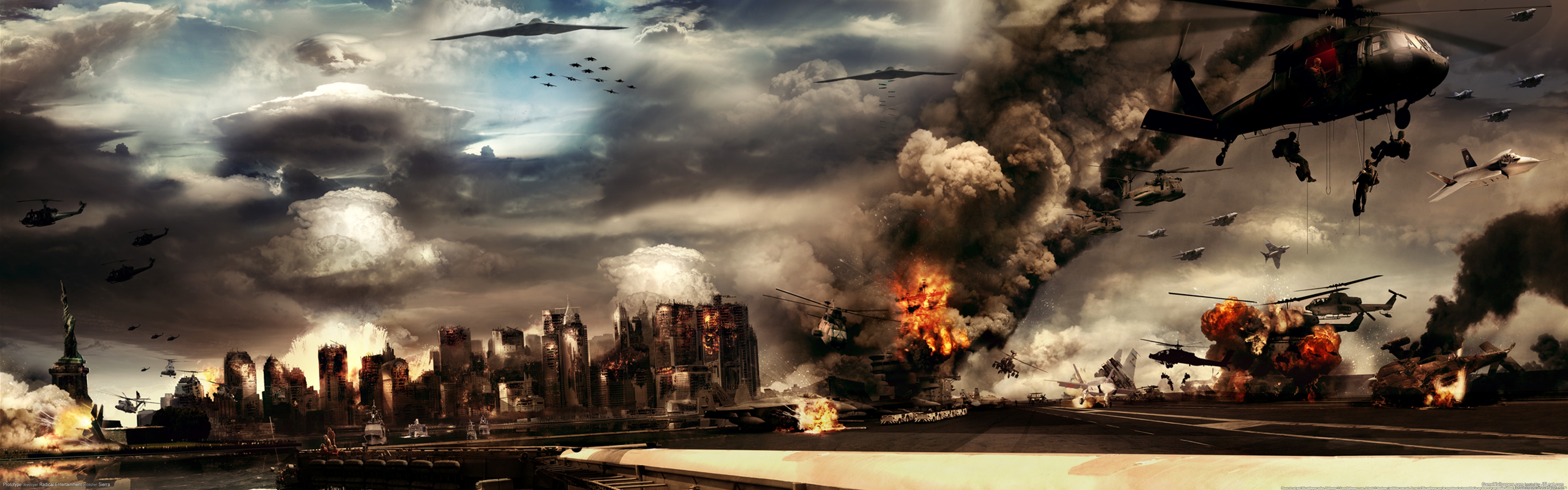 wallpaper 3360x1050,explosion,strategy video game,sky,smoke,pollution