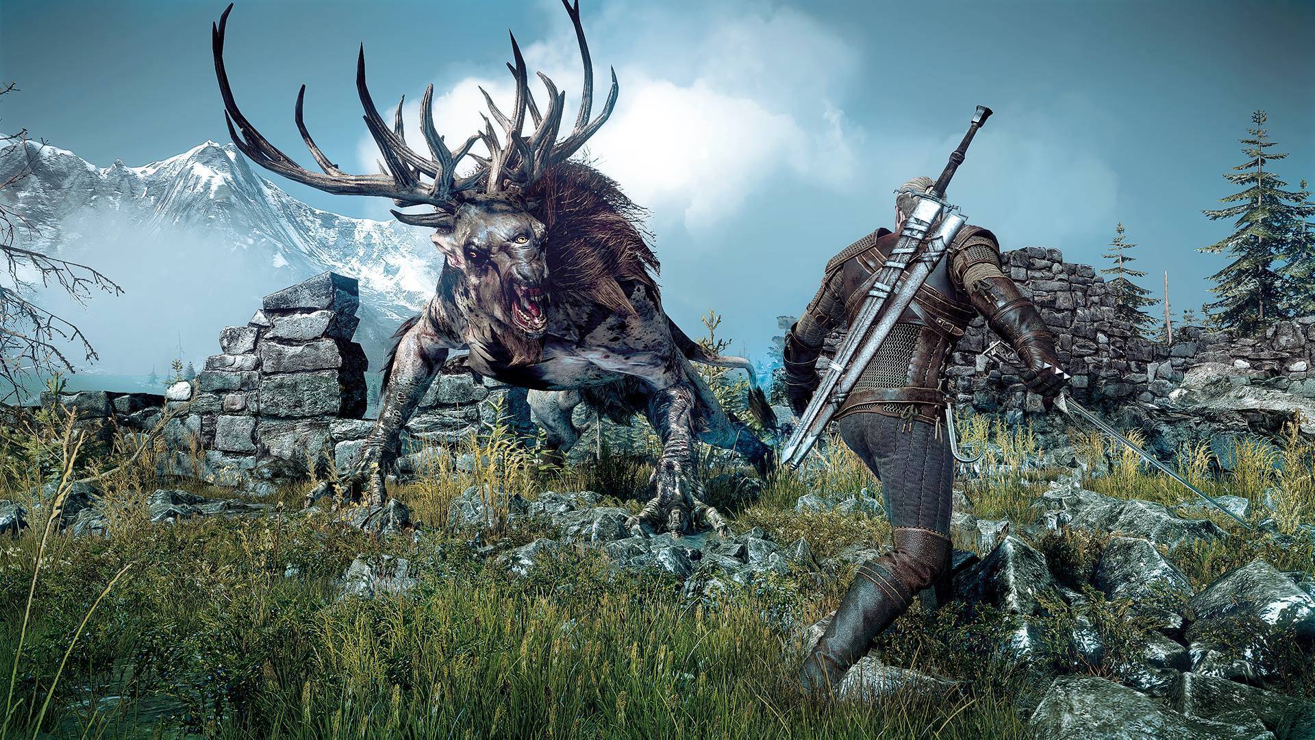 witcher 3 hd wallpaper,reindeer,elk,deer,hunting,pc game