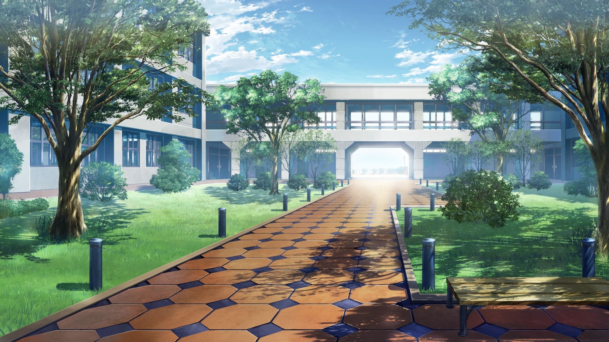 anime schule wallpaper,eigentum,gebäude,die architektur,haus,baum