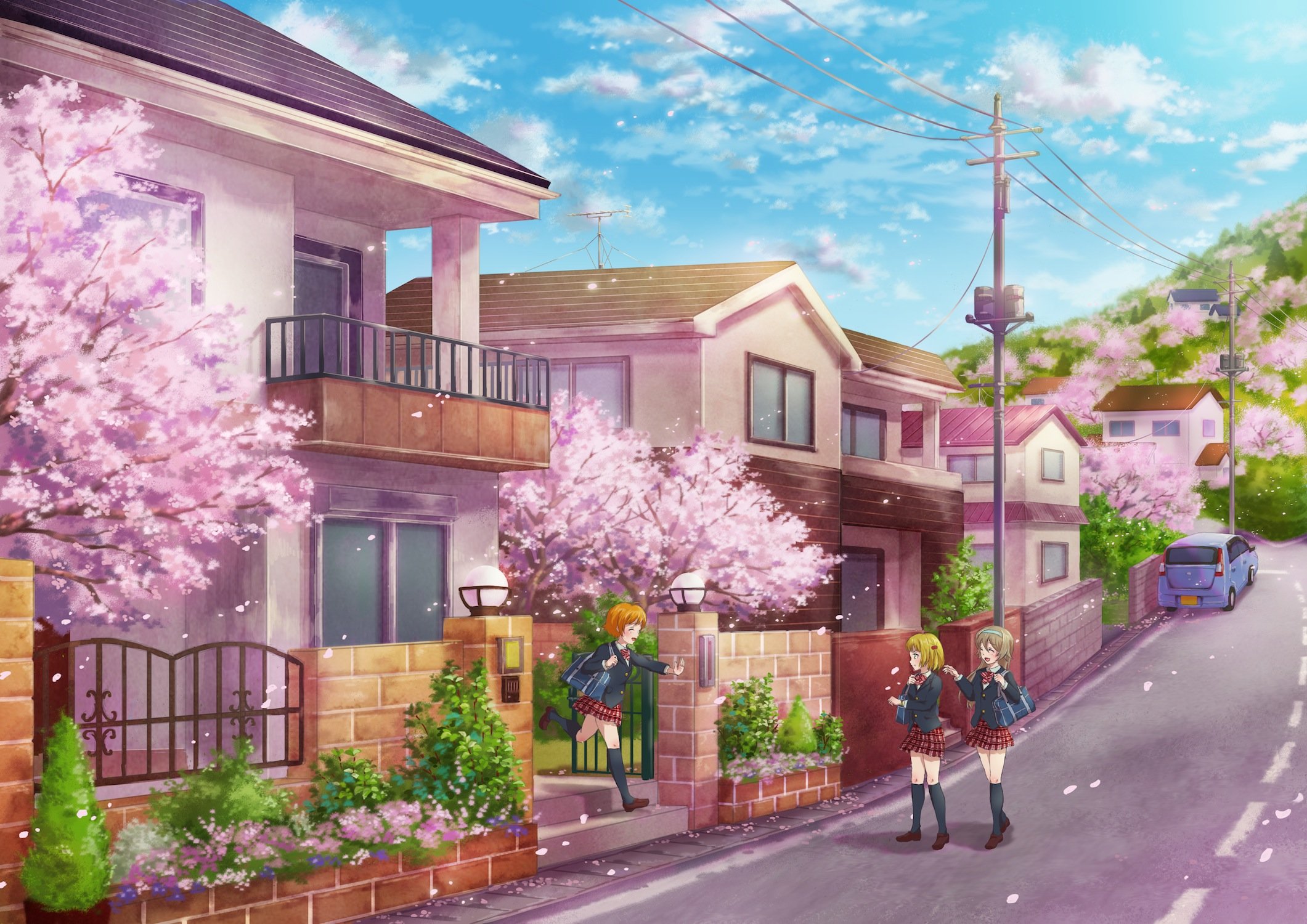 anime school wallpaper,barrio,propiedad,casa,casa,primavera