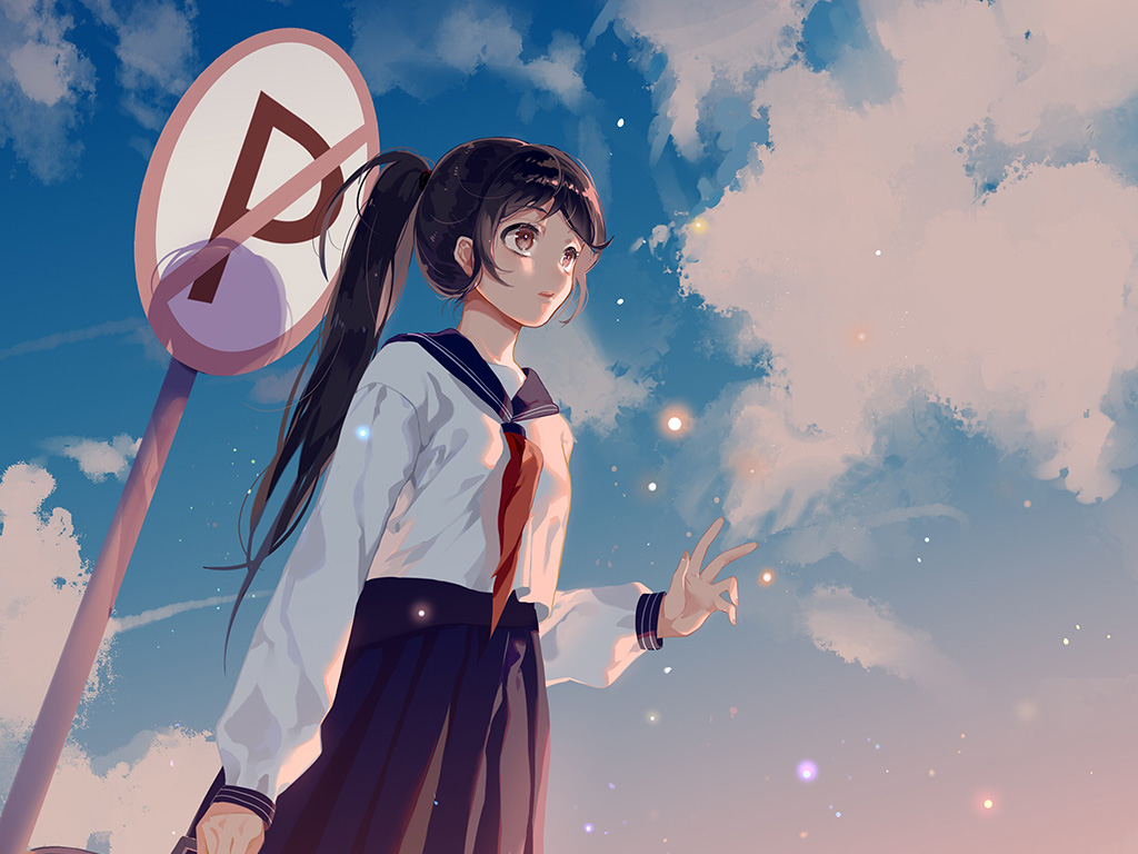 anime school wallpaper,sky,anime,cartoon,school uniform,black hair
