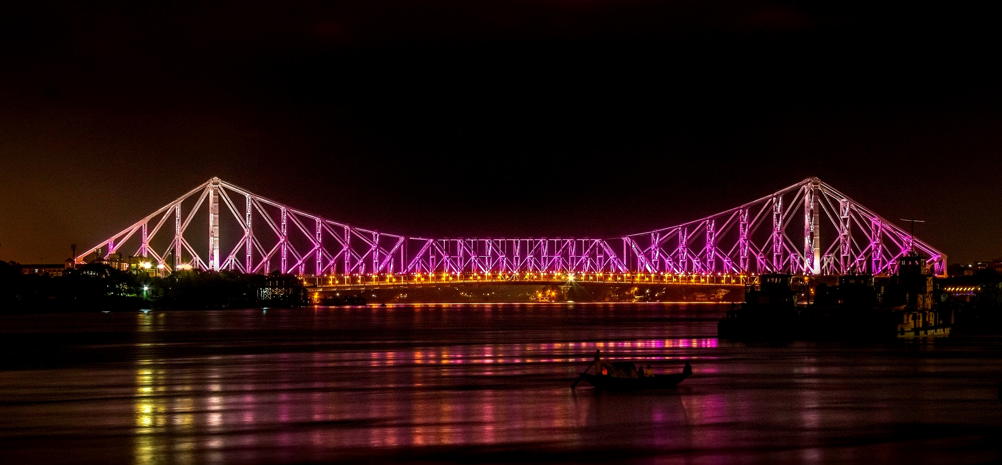 kolkata fondo de pantalla hd,puente,puente suspendido en cables,puente colgante,noche,enlace fijo