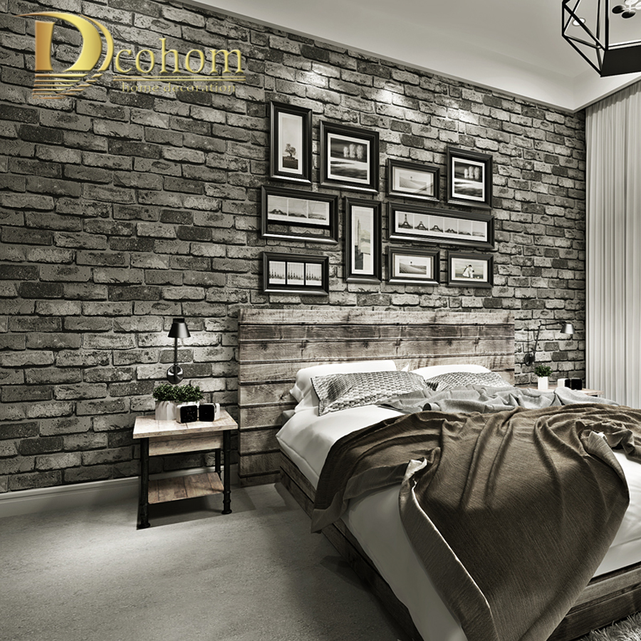 brick wallpaper room,wall,black and white,black,room,furniture