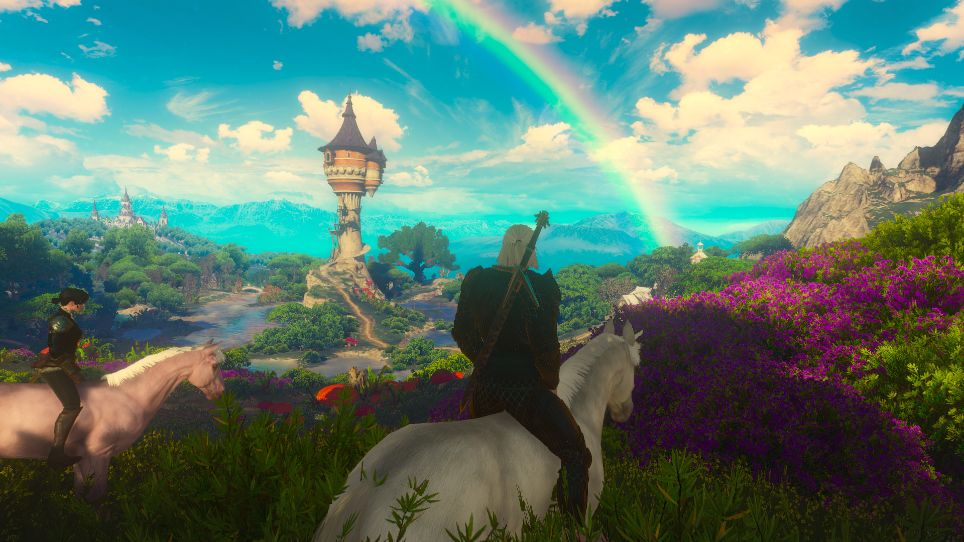 the witcher 3 blood and wine wallpaper,rainbow,nature,sky,meteorological phenomenon,cloud