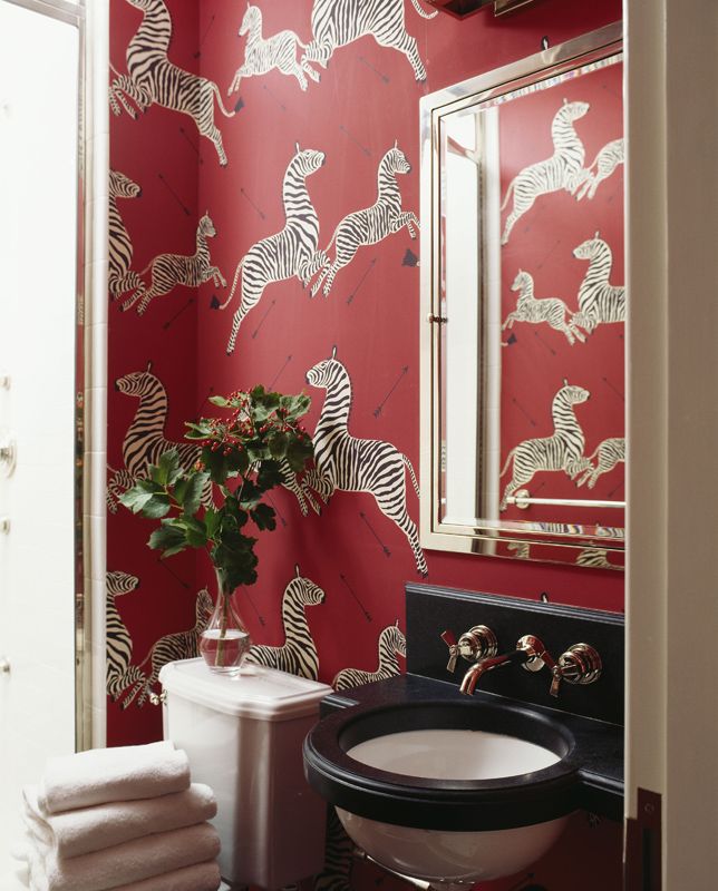 scalamandre zebra wallpaper,toilet,room,bathroom,red,interior design