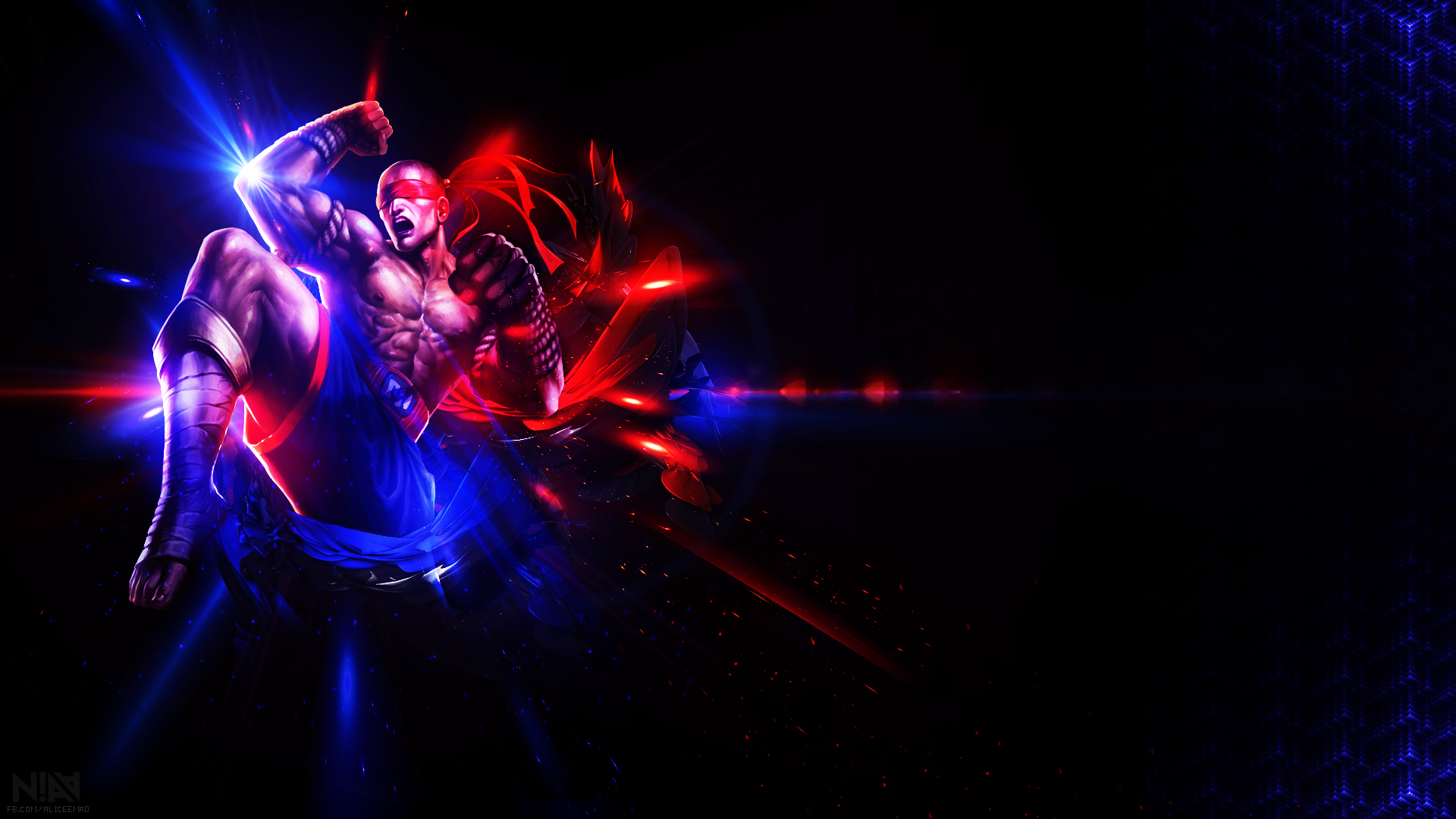 muay thai lee sin wallpaper,blau,licht,rot,elektrisches blau,neon 